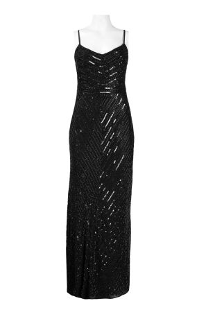 Adrianna Papell Adjustable Strap Full Bead and Sequin Embellishment Chiffon Dress