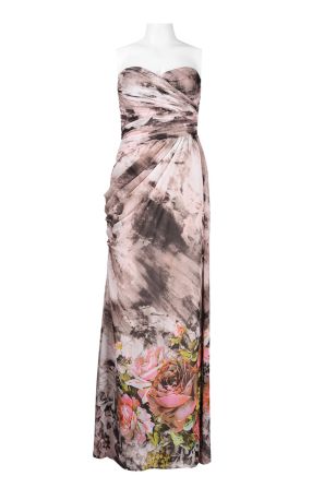 Adrianna Papell Strapless Floral Chiffon Dress