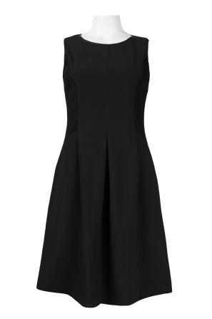 Adrianna Papell Crew Neck Fit and Flare Pleated Crepe Dress