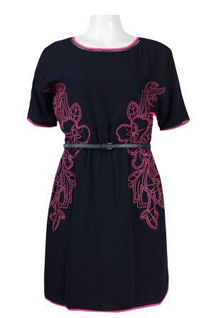 Adrianna Papell Belted Piping-Detail Crepe Dress