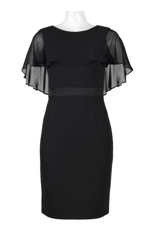 Adrianna Papell Scoop Neck Cape Sleeve Banded Waist Bodycon Chiffon Crepe Dress