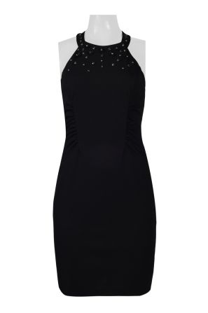 Adrianna Papell Embellished Halter Neck Cutout Back Ruched Crepe Dress