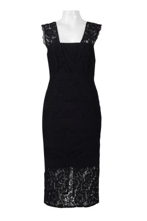 Adrianna Papell Square Neck Sleeveless Zipper Back Solid Lace Dress