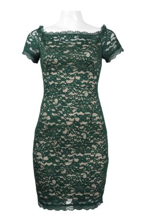 Adrianna Papell Square Neck Short Sleeve Zipper Back Floral Lace Dress