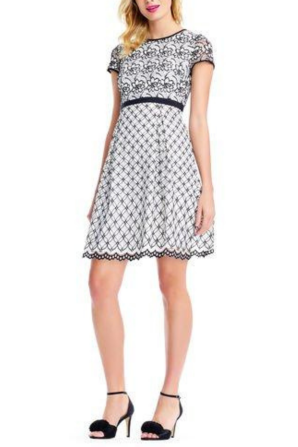 Adrianna Papell Short Sleeve Floral Lace Dress