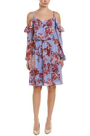 Adrianna Papell Peri Multi Floral Print Cold Shoulder A-Line Day Dress