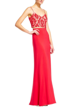 Adrianna Papell Hot Tomato 2 Piece Crop Spaghetti Strap Evening Gown