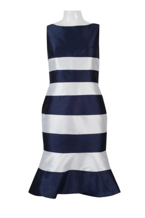 Adrianna Papell Boat Neck Sleeveless Zipper Back Bodycon Stripe Pattern Faille Dress