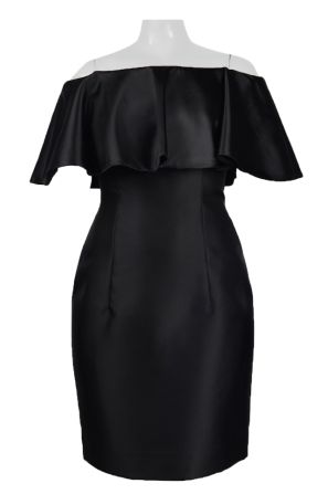 Adrianna Papell Off-Shoulder Cape Sleeve Solid Mikado Dress