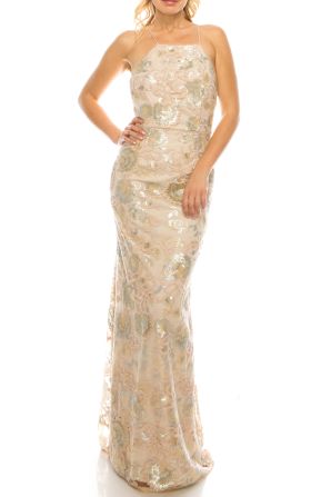 Adrianna Papell Metallic Sequin Embroidered Dress