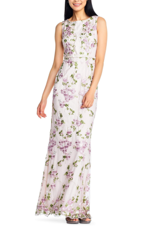 Adrianna Papell Sleeveless Floral Embroidered Gown
