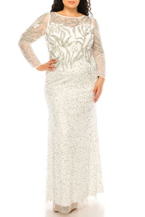 Adrianna Papell Long Sleeve Sequined Evening Dress