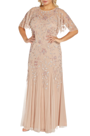 Adrianna Papell Floral Beaded Long Evening Dress