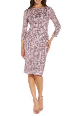 Adrianna Papell 3/4 Sleeve Sequin Sheath Dress