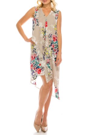 Adrianna Papell Ivory Multi Floral Printed Layered Dress