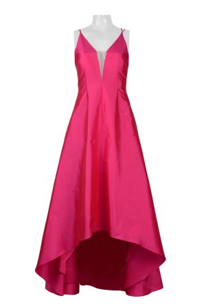 Aidan Mattox V-Neck Sleeveless  A-Line High Low Hem Solid Organza Dress