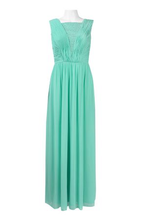 Alex Evenings Sleeveless Studded Front Ruched A-Line Jersey Mesh Dress