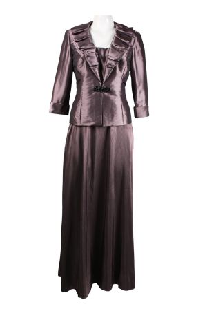 Alex Evenings Cuff Sleeve Embellished Collar Iridescent Satin Skirt Set
