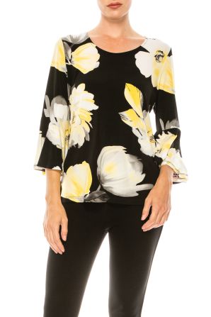 Allison Daley Floral Shadows Print 3/4 Bell Sleeve Top