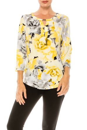 Allison Daley Lily Roses Flora Print 3/4 Sleeve Top
