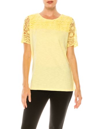 Allison Daley Butter Yellow Lace Short Sleeve Relax Fit Top