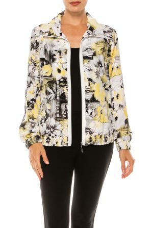 Allison Daley Yellow Destination Floral Print Zip Up Collared Jacket