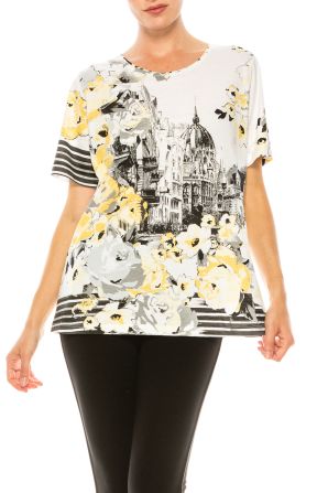 Allison Daley Mulit Print Short Sleeve Relax Fit Top