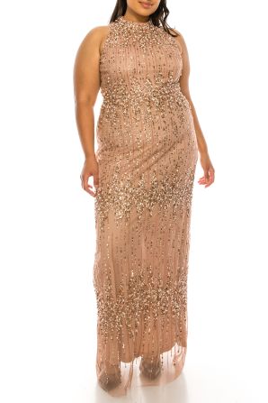 Adrianna Papell Beaded Sheath Long Evening Gown