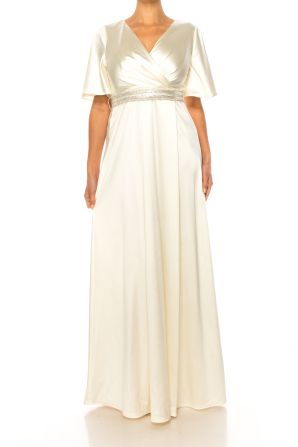 Aspeed Rhinestone Belt V-Neck Long Evening Dress