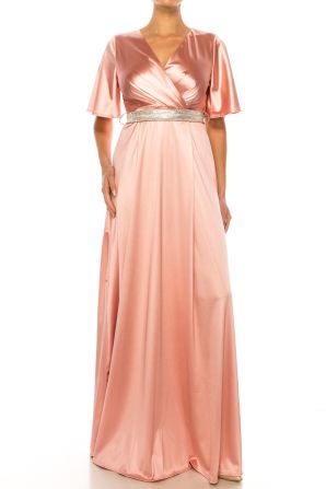 Aspeed Rhinestone Belt V-Neck Long Evening Dress