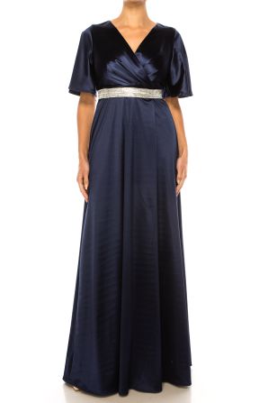 Aspeed Rhinestone Belt V-Neck Long Evening Dress