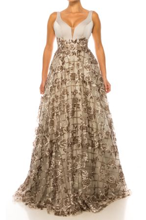 Aspeed Sequined Floral Applique A-Line Ball Gown