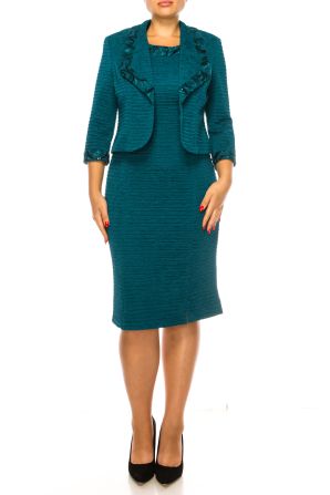 Brianna Milay Sequin Trim 3/4 Sleeve Jacket Dress