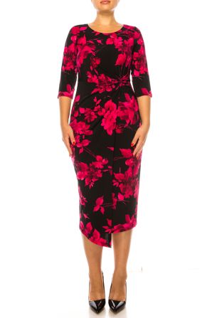 Connected Apparel Floral Knot Detail Midi Dress