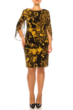 Connected Apparel Floral Sheer Sleeve Sheath Dress