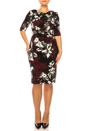 Connected Apparel Draped Bodice Floral Dress