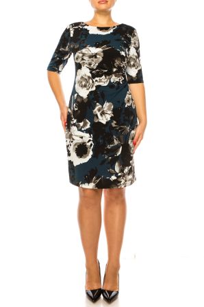 Connected Apparel Ruched Waist Floral Sheath Dress