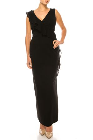 Connected Apparel Ruffled Sleeveless Evening Gown