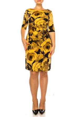 Connected Apparel Floral 3/4 Sleeve Sheath Dress