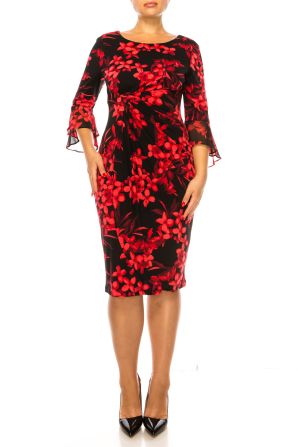 Connected Apparel Trumpet Sleeve Floral Dress