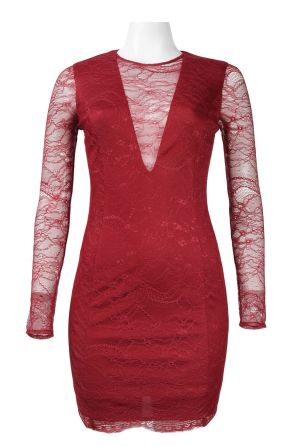 Cynthia Rowley V-Neck Sleath Dress Long Sleeve Zipper Back Lace Dress
