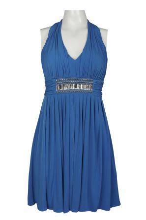Decode Halter Neck Babydoll Ruched Jersey Dress with Bead Detail