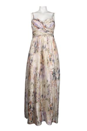 Decode Ruched Bodice Silk Chiffon Dress in Peach Multi