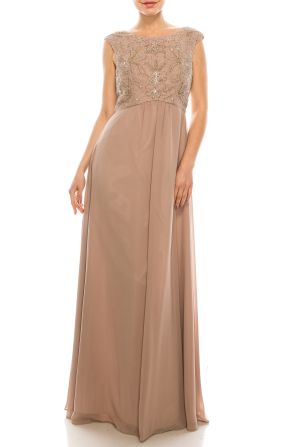 Decode V-Cut Back Bead and Sequin Detail A-Line Chiffon Dress