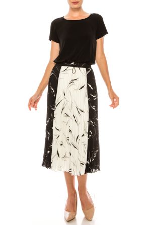 Donna Morgan White Black Short Sleeve A-Line Midi Dress