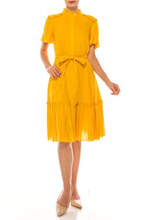 Donna Morgan Mellow Yellow Short Sleeve A-Line Dress