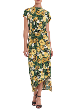 Donna Morgan Garden Green Sunshine Floral Print Hi-Lo Midi Dress