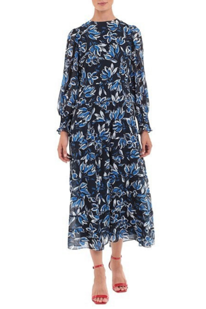 Donna Morgan Bright Blue Floral Print A-Line Maxi Dress