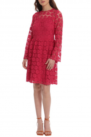 Donna Morgan Rose Embroidery Lace Long Sleeve A-Line Dress