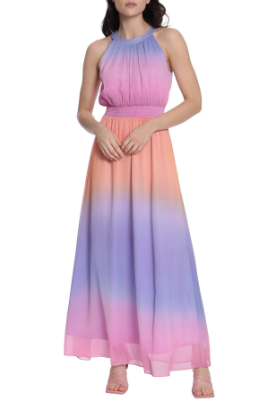 Donna Morgan Pink Multi High Neck Sleeveless Maxi Dress